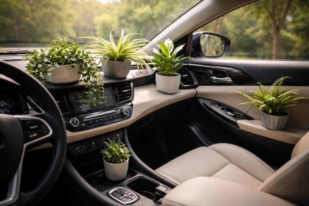découvrez comment purifier l'intérieur de votre voiture grâce à des plantes dépolluantes spécialement adaptées pour une voiture garée, et profitez d'un air plus sain lors de vos trajets.
